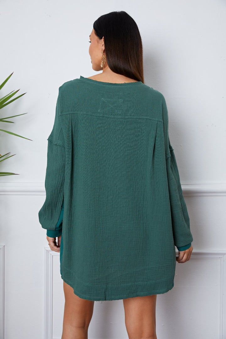 Fashion Sava | Round Neck Blouse | Half Button Up Elegance