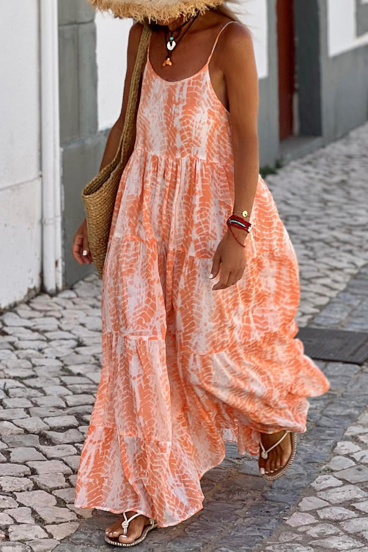 Fashion Sava | Maxi Cami Dress | Printed Scoop Neck Design - Orange
