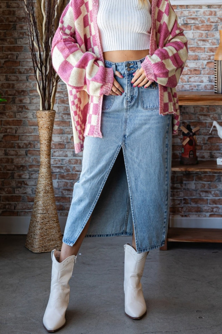 Fashion Sava | Denim Skirt | Mid Rise Slit Design