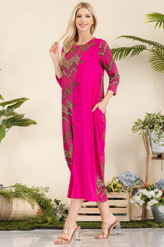 Fashion Sava | Geo Print Dress | Plus Size with Button Details