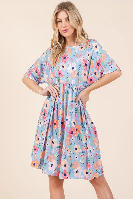 Fashion Sava | Floral Shirred Dress | With Pockets
