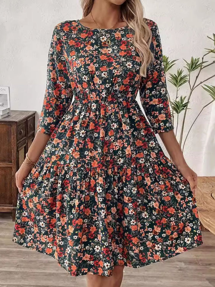 Fashion Sava | Floral Frill Dress | Casual Elegance - Black Forest