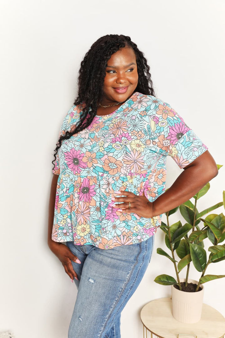 Fashion Sava | Babydoll Top | Floral Round Neck Design