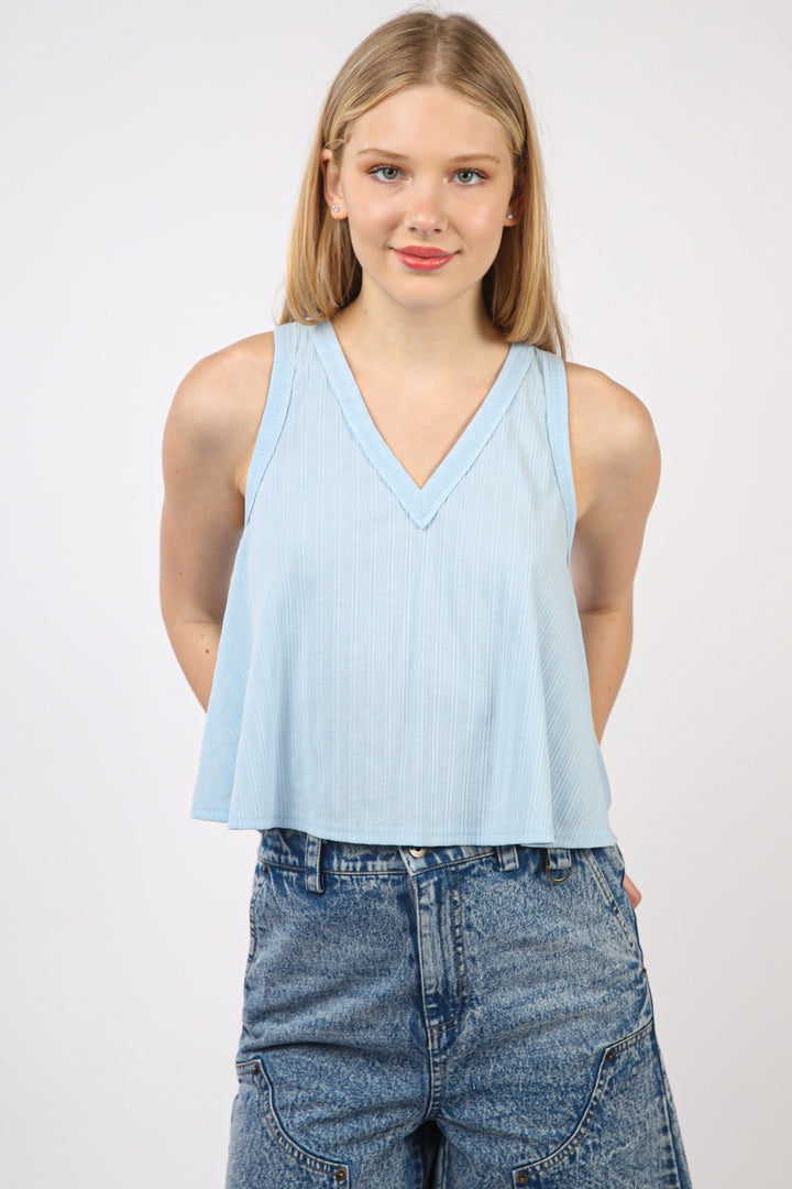 Fashion Sava | Knit Swing Cropped Tank | V-Neck Style