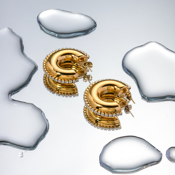 Fashion Sava | C-Hoop Earrings | Zircon Stainless Steel Design