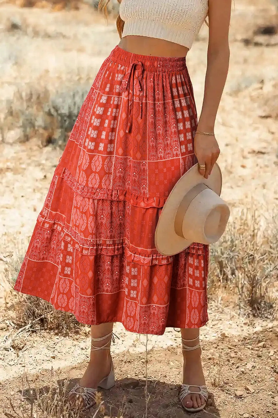 Fashion Sava | Midi Skirt | Printed Drawstring Design