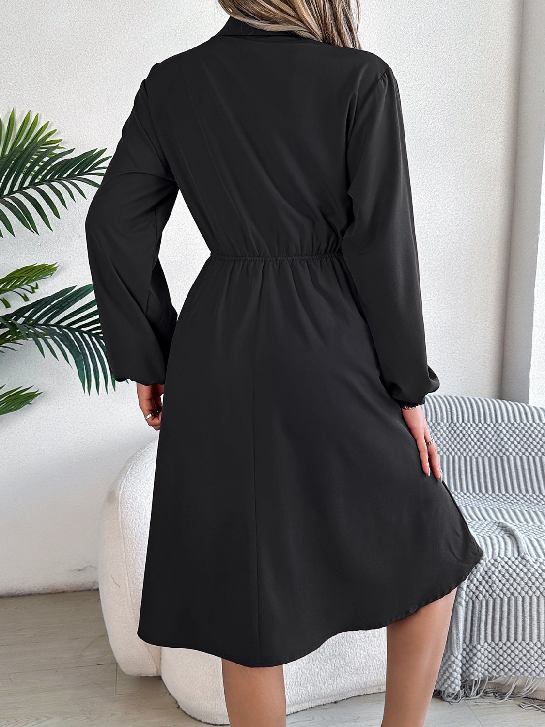 Collared Neck Long Sleeve Dress with Pockets