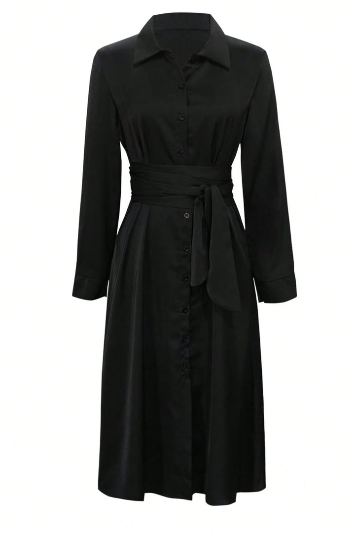Fashion Sava | Midi Shirt Dress | Collared Long Sleeve Design