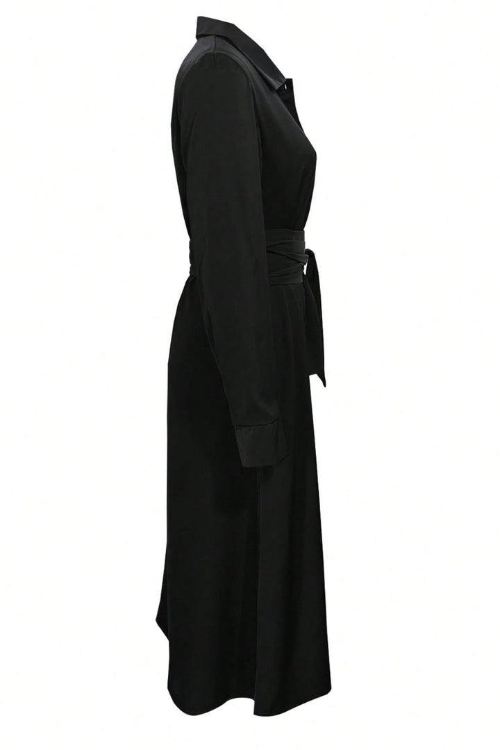 Fashion Sava | Midi Shirt Dress | Collared Long Sleeve Design