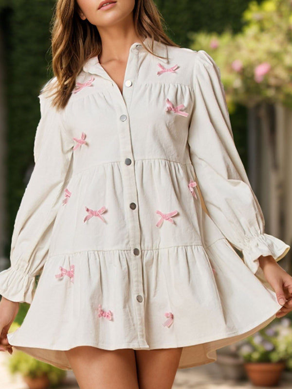 Fashion Sava | Flounce Sleeve Mini Dress | Stylish Collared Neck - White