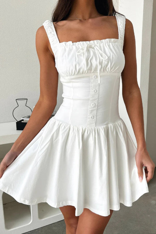 Fashion Sava | Button Square Neck Cami Dress | Elegant & Trendy - White