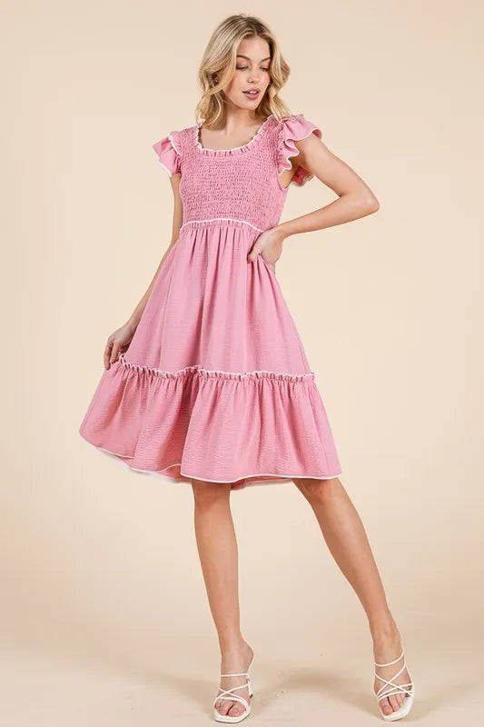 Fashion Sava | Ruffle Trim Dress | Smocked Contrast Design