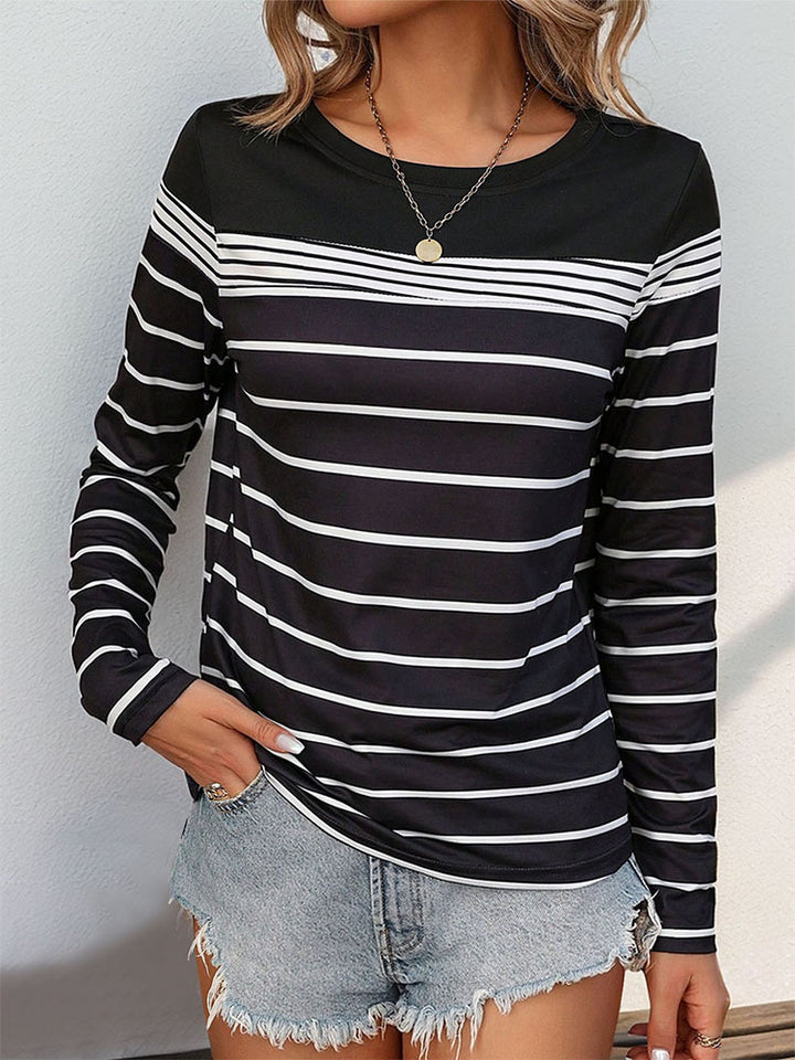 Fashion Sava | Striped Round Neck T-Shirt | Casual Long Sleeve