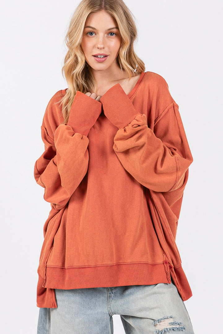 Fashion Sava | Oversized Sweatshirt | Mineral Wash Side Slit