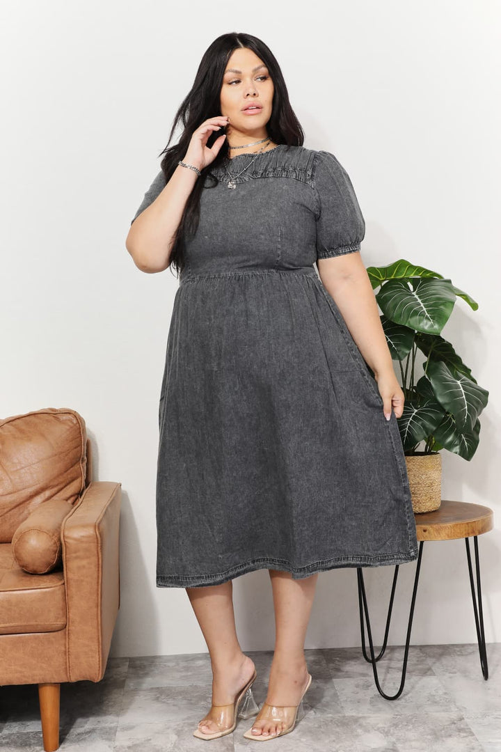 Fashion Sava | Chambray Midi Dress | Casual & Versatile Wear - Dark Gray