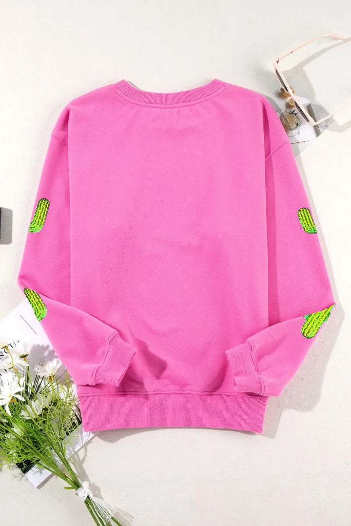 Fashion Sava | Sequin Cactus Sweatshirt | Stylish Long Sleeve