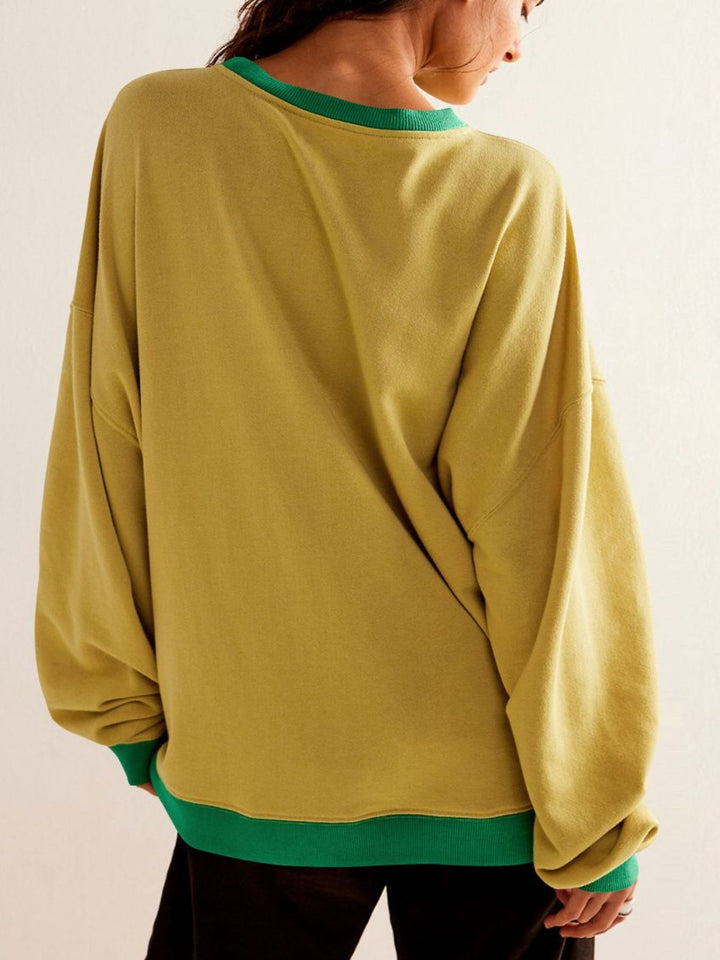 Fashion Sava | Contrast Trim Sweatshirt | Cozy Long Sleeve Style