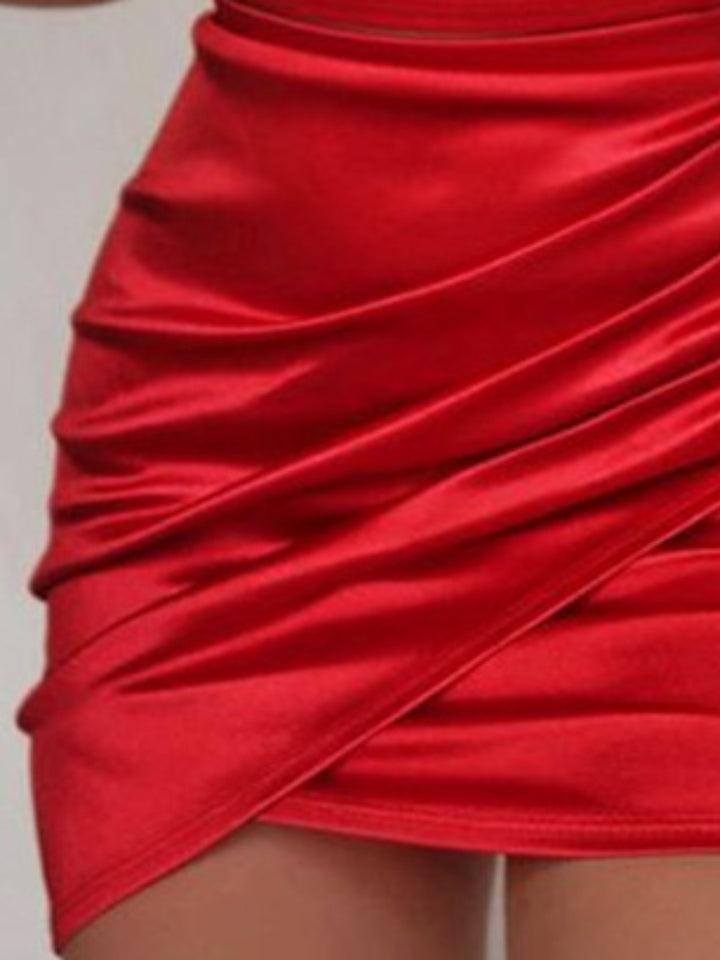 Fashion Sava | Ruched Wrap Dress | Spaghetti Strap Elegance - Deep Red