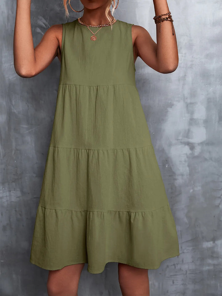 Fashion Sava | Tiered Sleeveless Mini Dress | Summer Essential - Moss