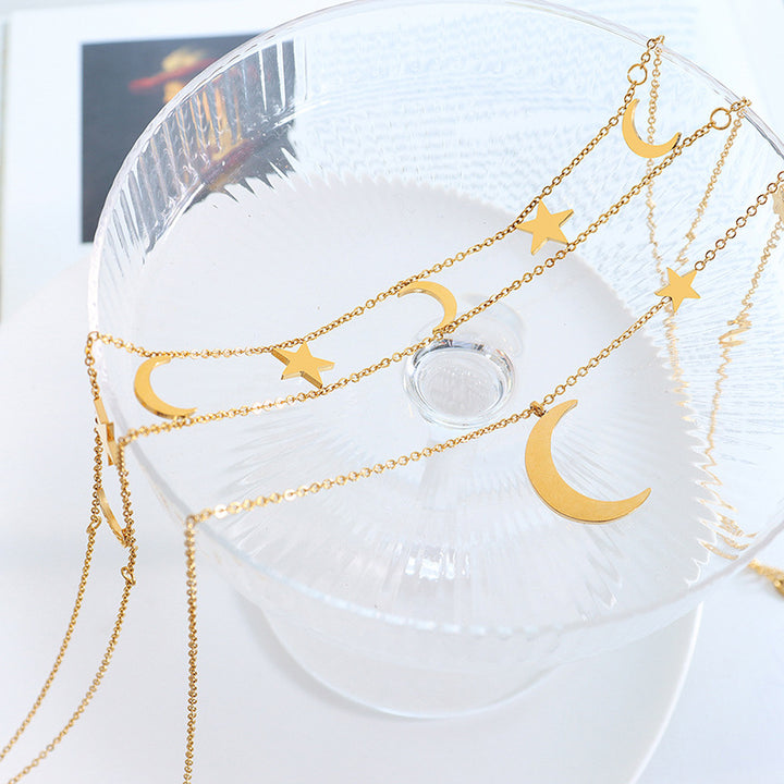 Fashion Sava | Layered Necklace | Star & Moon Titanium Steel