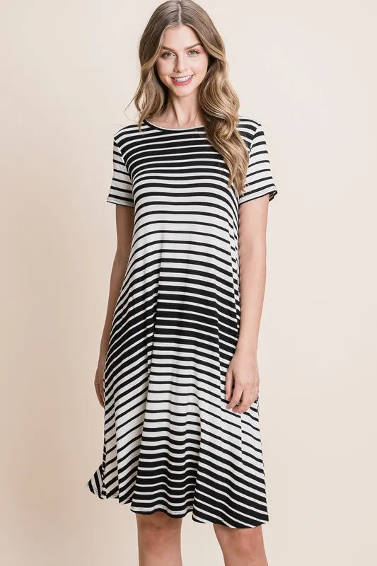 Fashion Sava | Casual Tee Dress | Stripe Round Neck Design