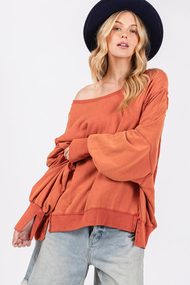 Fashion Sava | Oversized Sweatshirt | Mineral Wash Side Slit