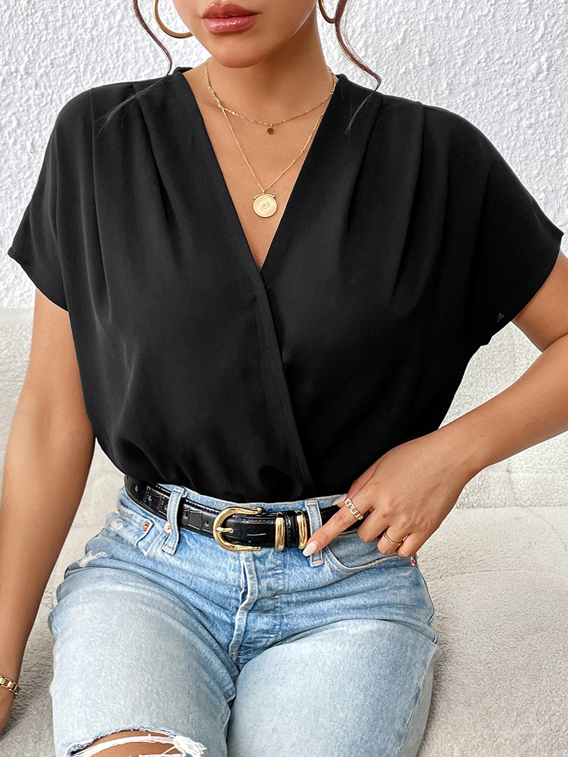 Fashion Sava | Surplice Bodysuit | Ruched Elegance