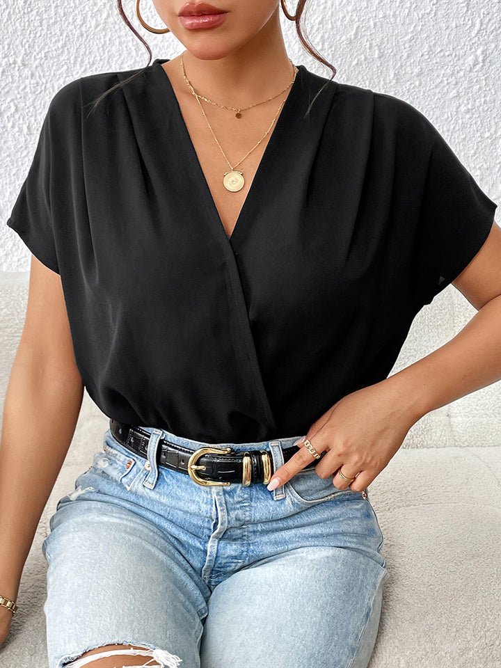 Fashion Sava | Surplice Bodysuit | Ruched Elegance