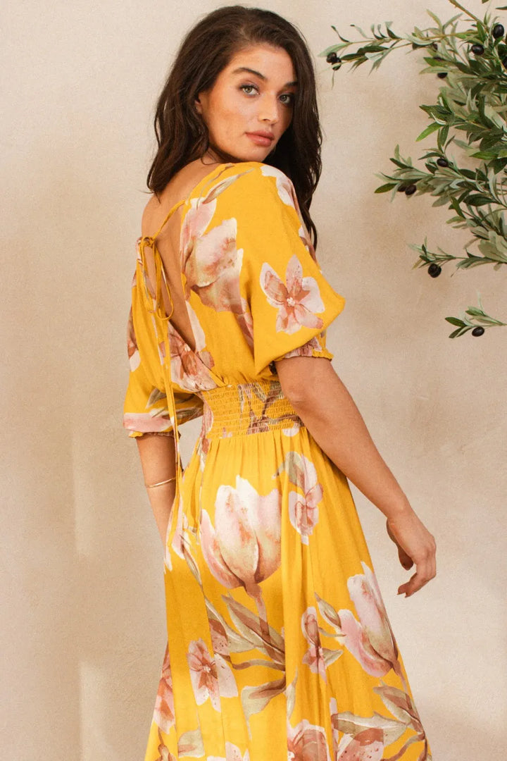Fashion Sava | Floral Maxi Dress | Open Tie Back Design