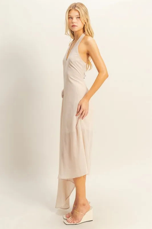 Fashion Sava | Chiffon Halter Dress | Asymmetrical Hem Style