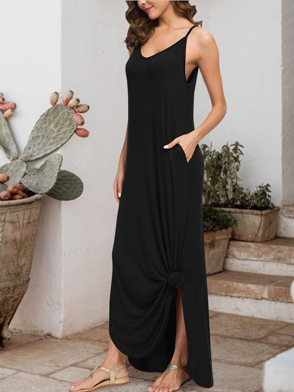 Slit Scoop Neck Sleeveless Dress