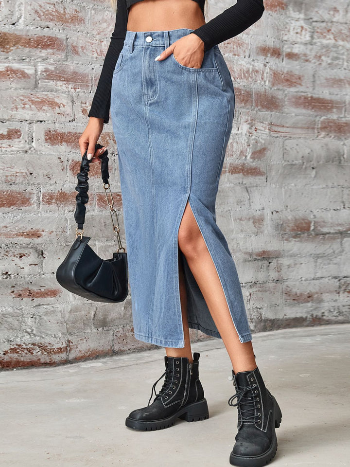 Fashion Sava | Denim Skirt | Slit High Waist with Pockets