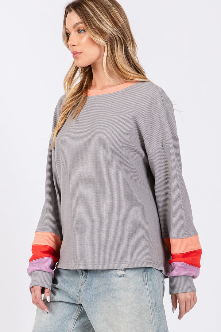 Fashion Sava | Waffle Knit T-Shirt | Color Block Design