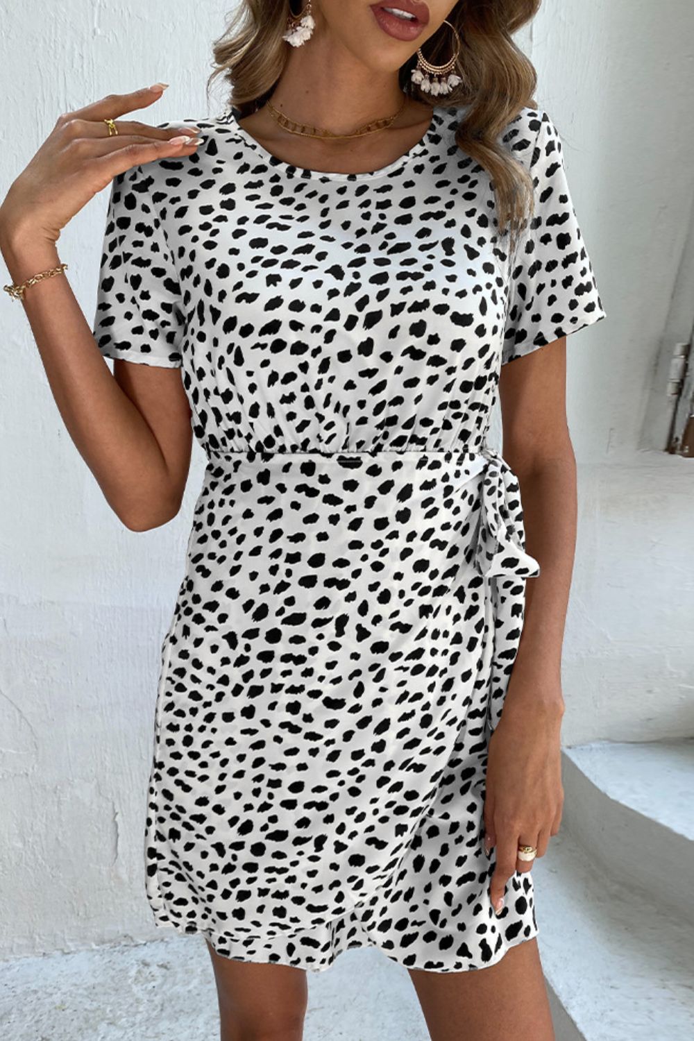 Fashion Sava | Keyhole Animal Print Dress | Belted Elegance - Brown