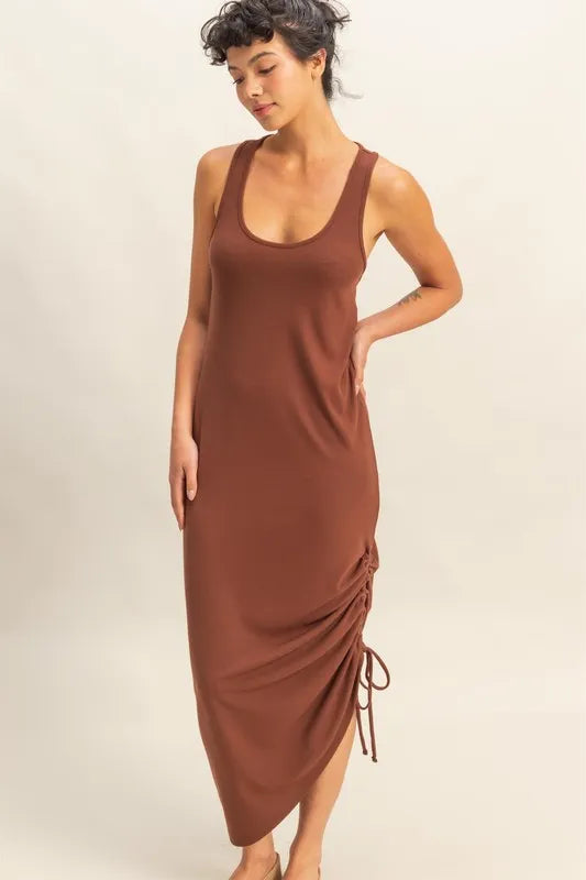 Fashion Sava | Midi Dress | Scoop Neck & Side Tie Detail