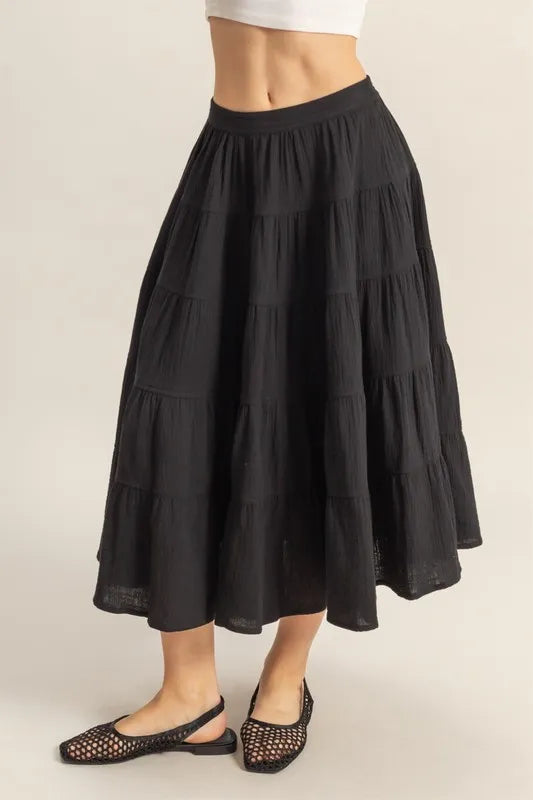 Fashion Sava | Tiered Midi Skirt | Double Gauze with Pockets