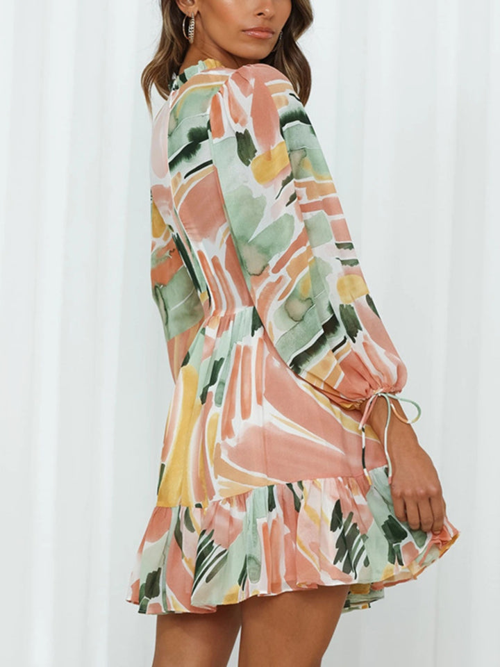 Fashion Sava | Mock Neck Mini Dress | Balloon Sleeve Style - Multicolor