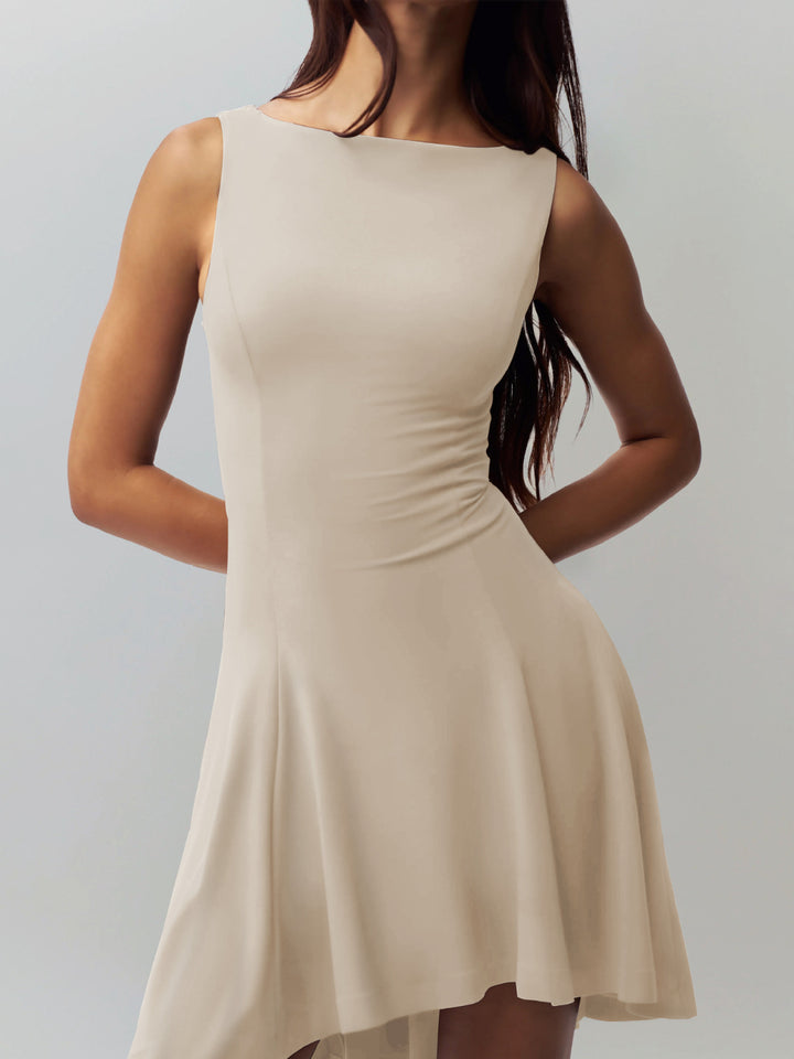 Fashion Sava | High-Low Sleeveless Dress | Elegant Design - White