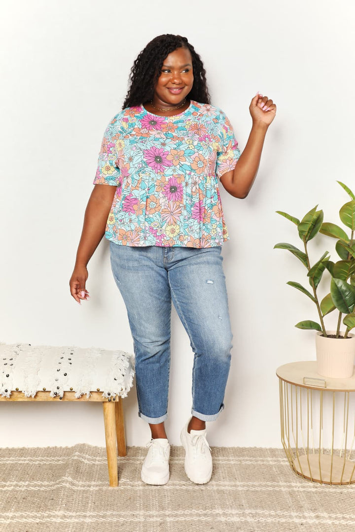 Fashion Sava | Babydoll Top | Floral Round Neck Design