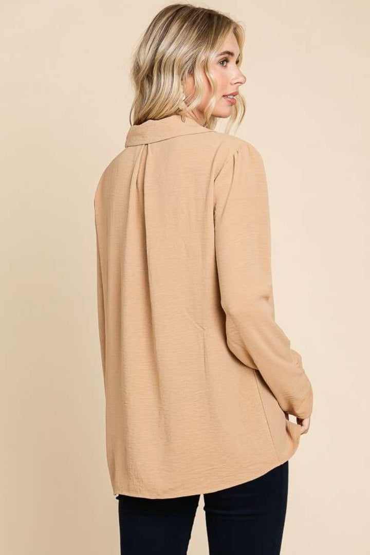 Fashion Sava | Lapel Collar Blouse | Ruched Long Sleeve Style