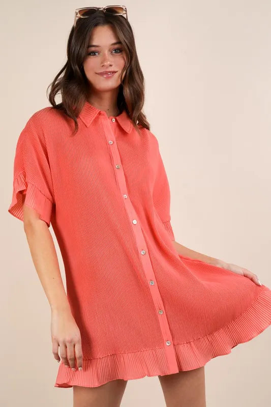 Fashion Sava | Mini Dress | Pleated Detail Button Down
