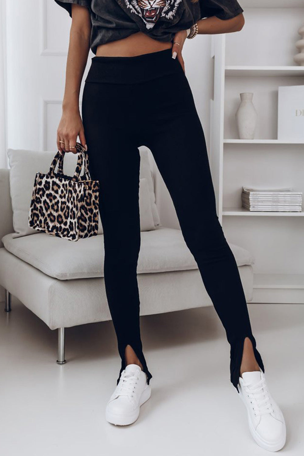 Fashion Sava | High Waist Leggings | Ribbed Slit Design