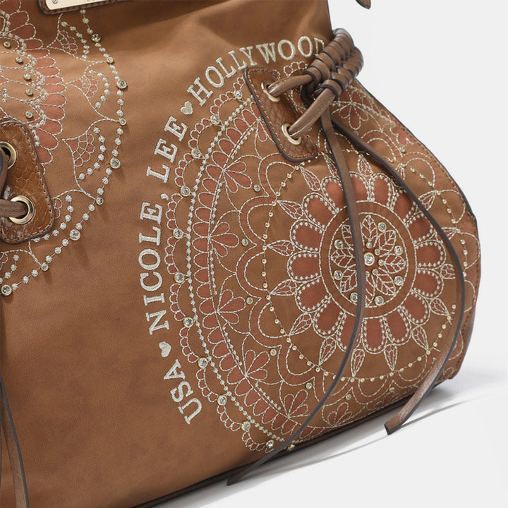 Fashion Sava | Hobo Bag | Rhinestone Embroidery & Tassel Design