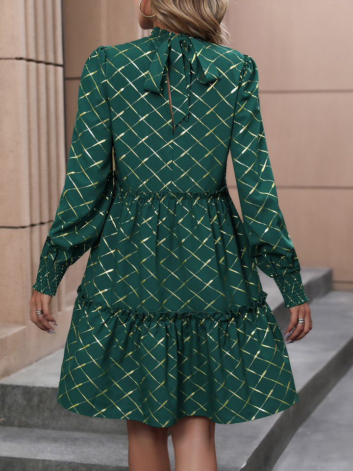 Fashion Sava | Mock Neck Mini Dress | Frill Trim - Green
