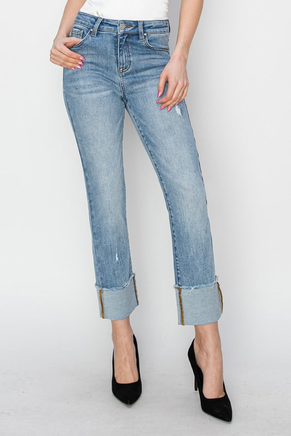 Fashion Sava | High Rise Slim Jeans | Cuffed Straight Fit