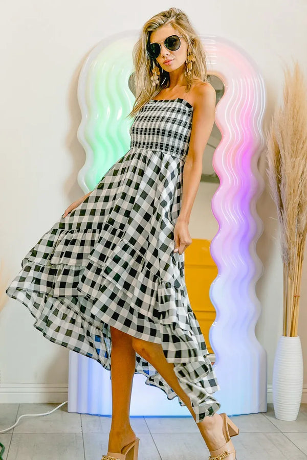 Fashion Sava | Smocked Off Shoulder Dress | Chic Check Design