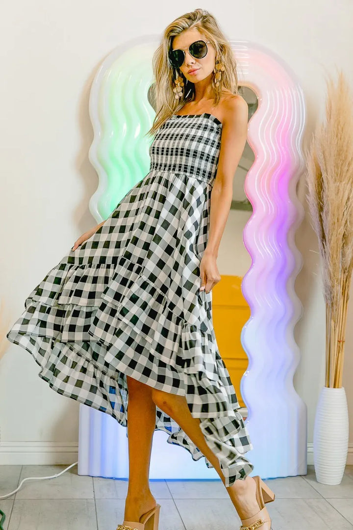 Fashion Sava | Smocked Off Shoulder Dress | Chic Check Design