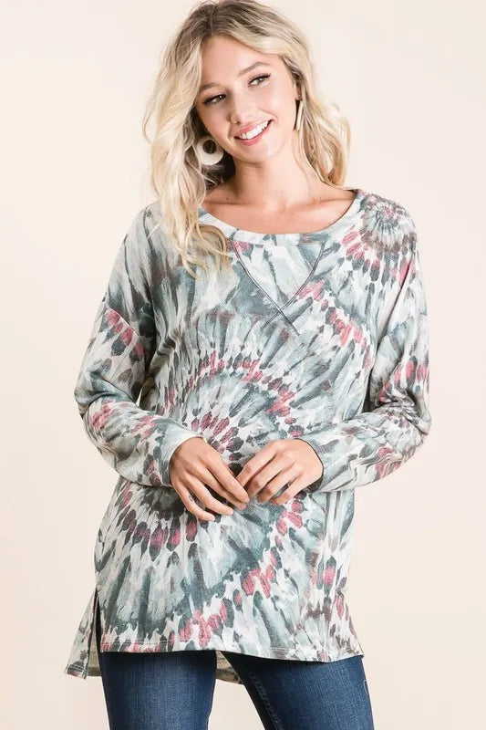 Fashion Sava | Tie Dye Terry Top | Contrast Stitching