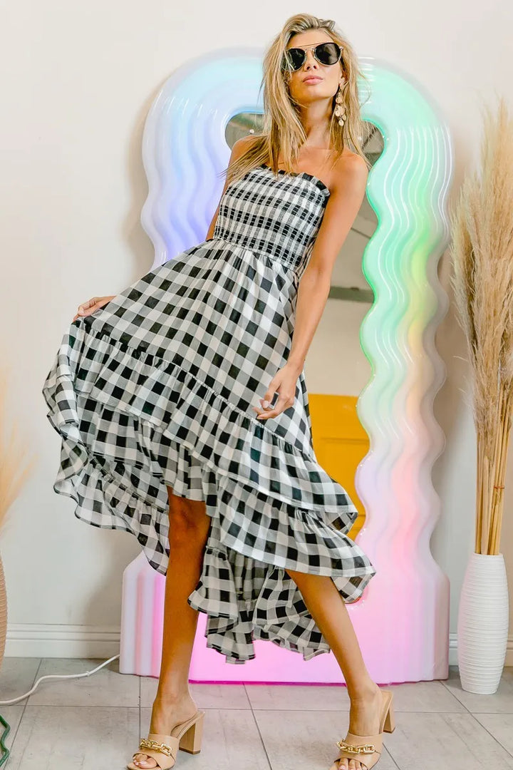 Fashion Sava | Smocked Off Shoulder Dress | Chic Check Design