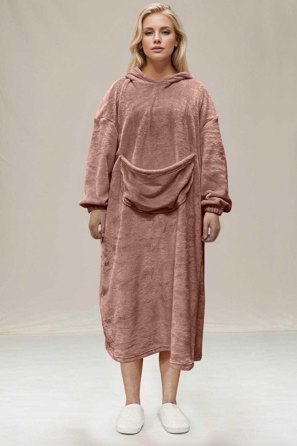 Hooded Fleece Long Sleeve Relaxed Fit Lounge Dress